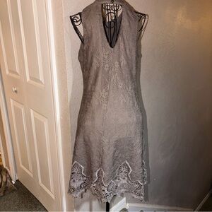 Altar'd State Asymmetrical Lace Dress in Taupe